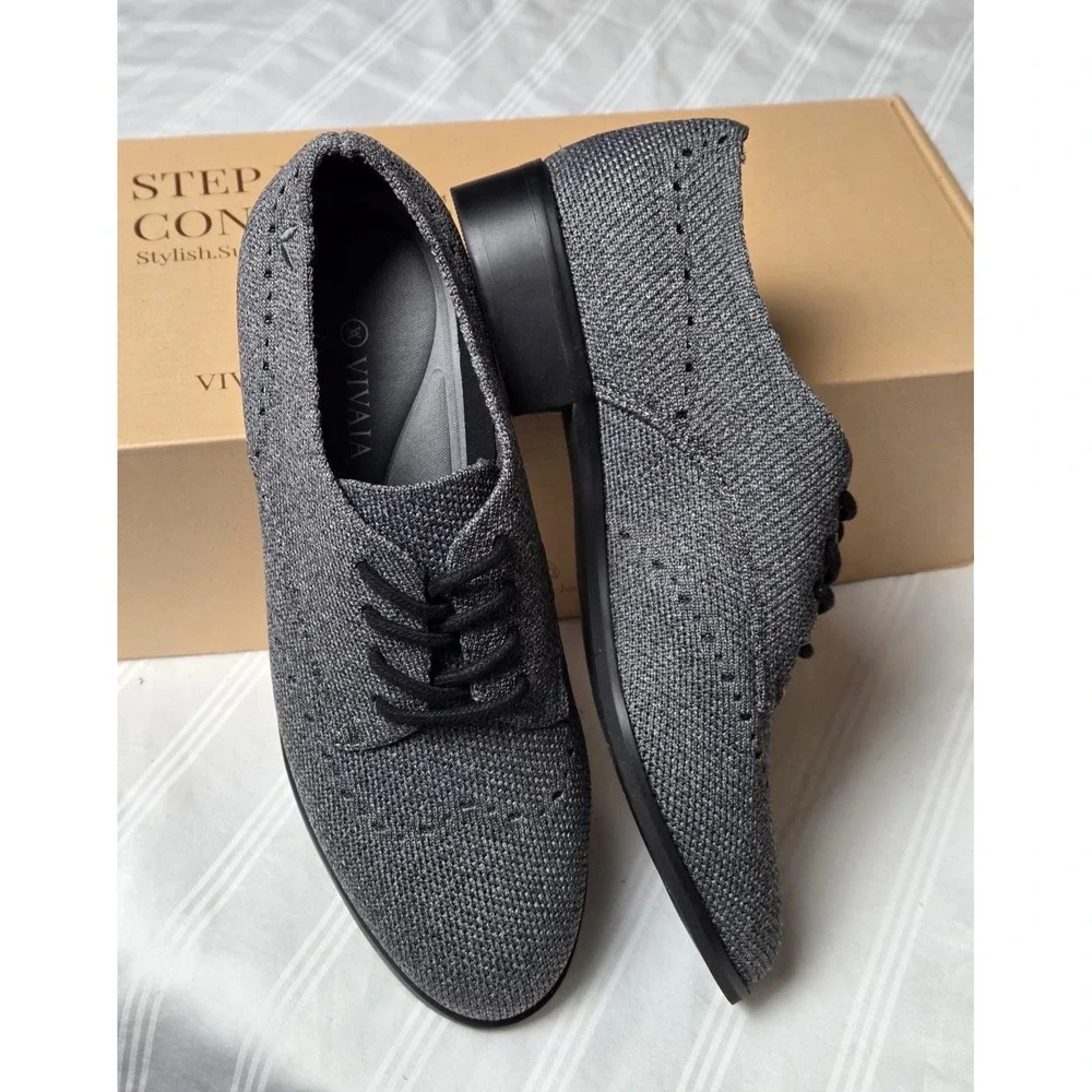 Vivaia Womens Gray Knit‎ Oxford Dress Shoes Lace Up Wingtip Casual Size 6 EU 36